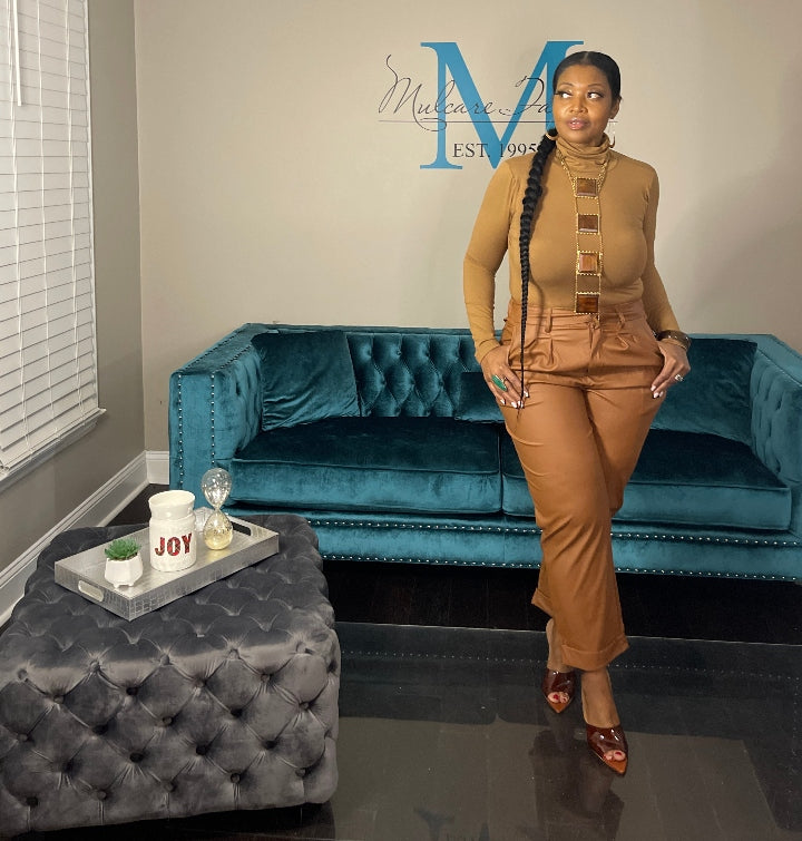 RESTOCKED Fall 2 Piece Casual Chic Faux Leather Set - Camel