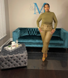 Casual Chic Faux Leather Pants - Dusty Olive Pants Only