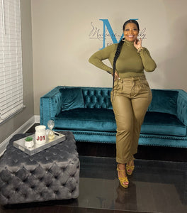 Casual Chic Faux Leather Pants - Dusty Olive Pants Only