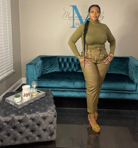 Casual Chic Faux Leather Pants - Dusty Olive Pants Only