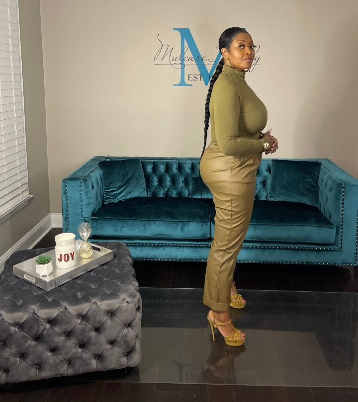 Casual Chic Faux Leather Pants - Dusty Olive Pants Only