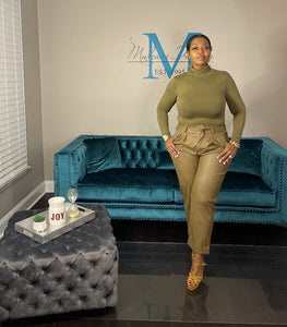 Casual Chic Faux Leather Pants - Dusty Olive Pants Only