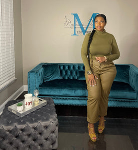 Casual Chic Faux Leather Pants - Dusty Olive Pants Only