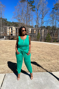 Casual Slay Button Front Jogger Jumpsuit -Kelly Green