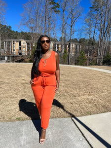 Casual Slay Button Front Jogger Jumpsuit -Orange
