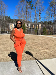 Casual Slay Button Front Jogger Jumpsuit -Orange