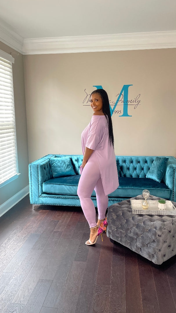 Spring Split Tunic and Legging Set in S-3X - Lavender