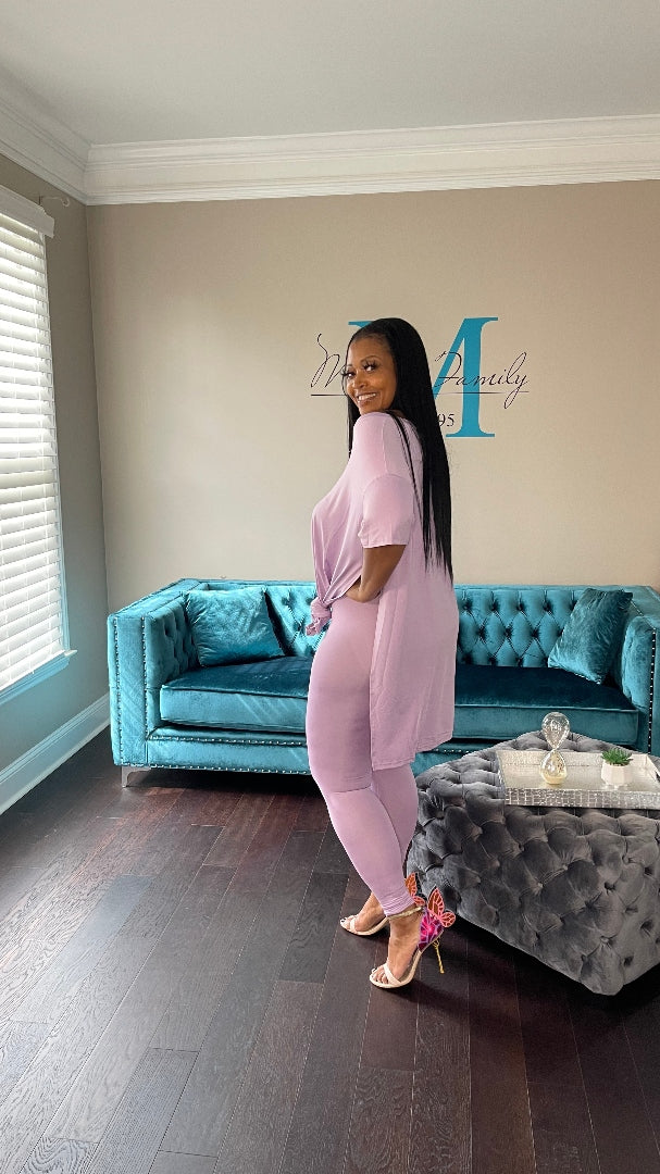 Spring Split Tunic and Legging Set in S-3X - Lavender