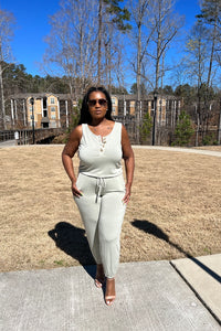 Casual Slay Button Front Jogger Jumpsuit -Light Green