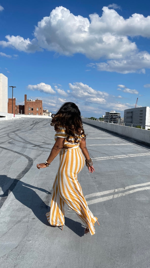 Mustard  And White Striped Wide Leg Jumpsuit