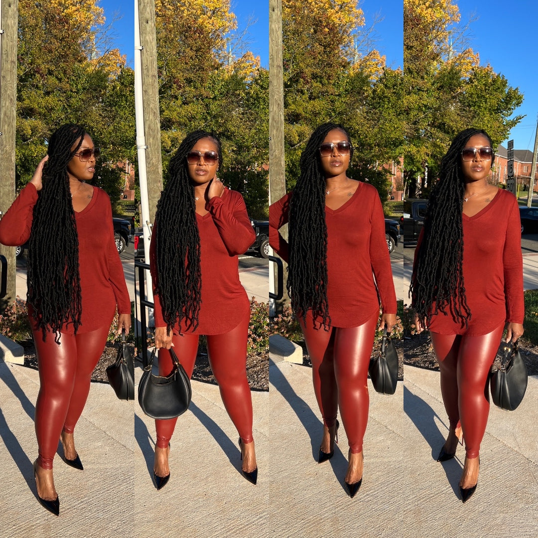 RESTOCKED Fall Faux Leather 2 pc Luxe Set - Cinnamon Spice Rust