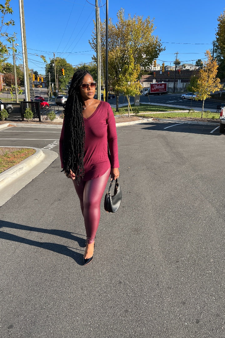 Fall Faux Leather 2 pc Luxe Set - Dark Burgundy