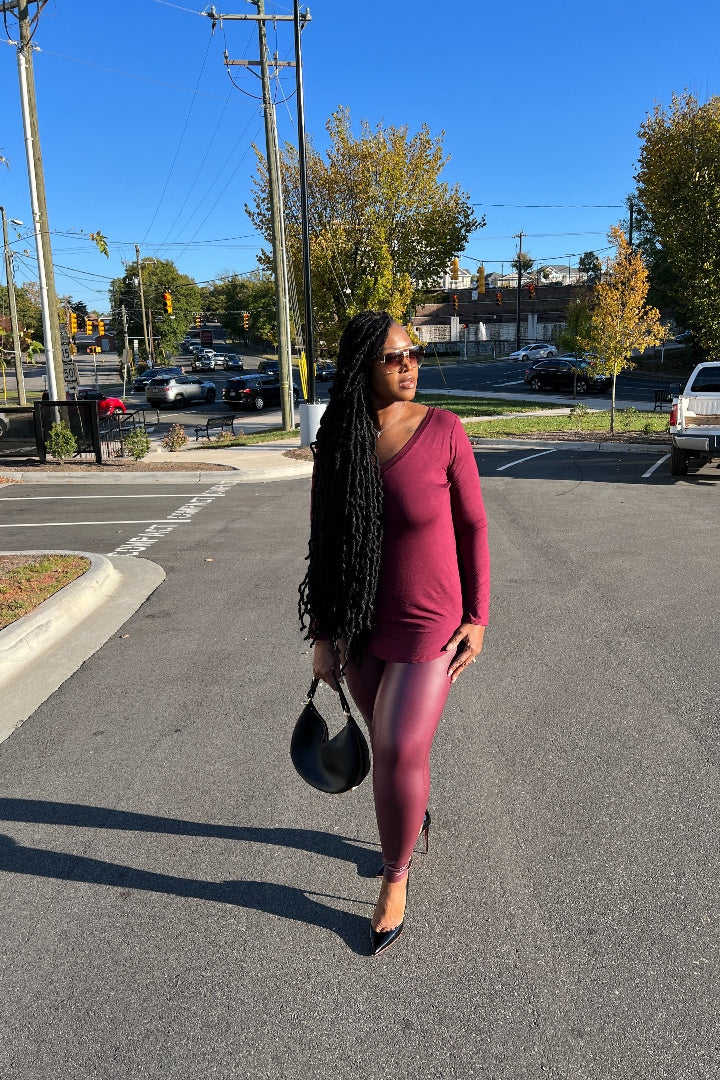 Fall Faux Leather 2 pc Luxe Set - Dark Burgundy