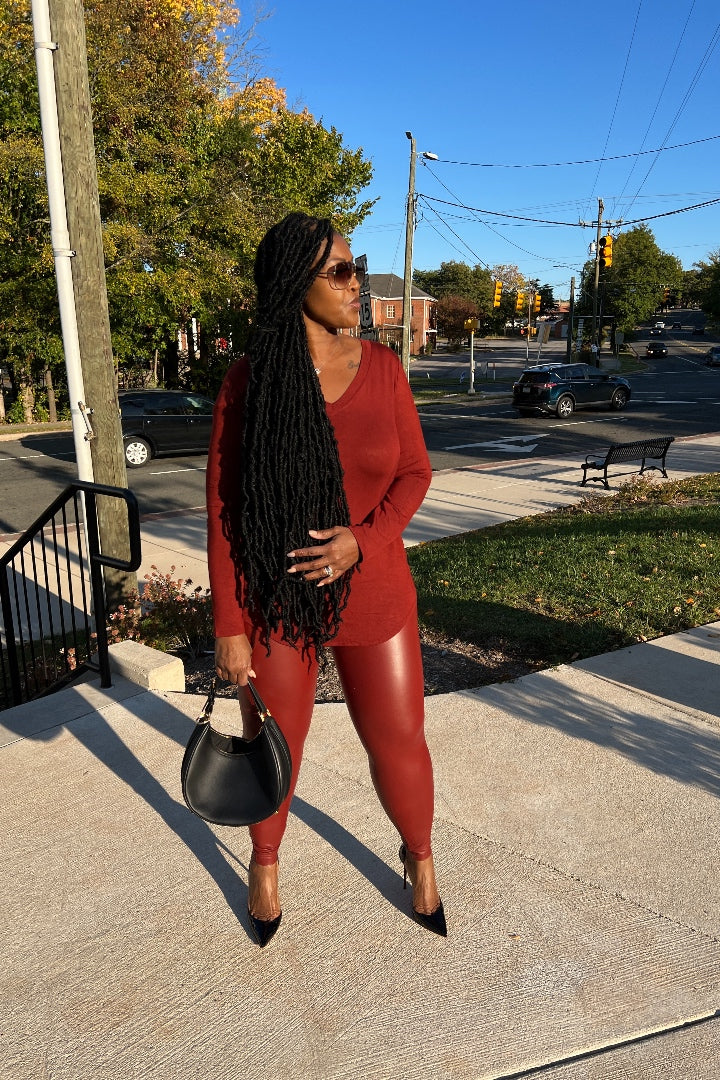 RESTOCKED Fall Faux Leather 2 pc Luxe Set - Cinnamon Spice Rust