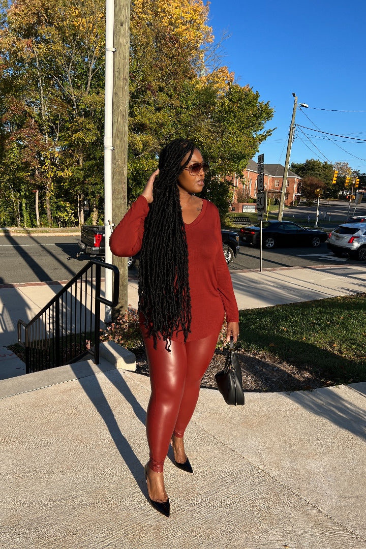 RESTOCKED Fall Faux Leather 2 pc Luxe Set - Cinnamon Spice Rust