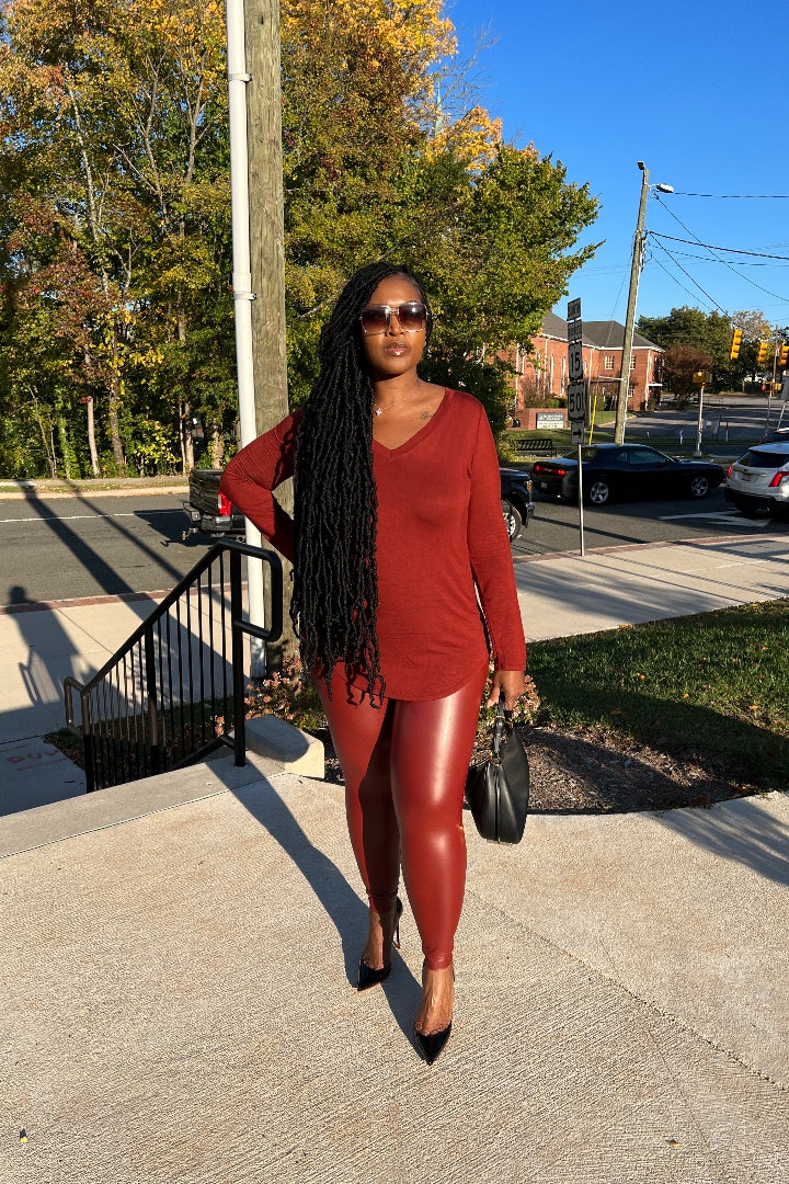 RESTOCKED Fall Faux Leather 2 pc Luxe Set - Cinnamon Spice Rust