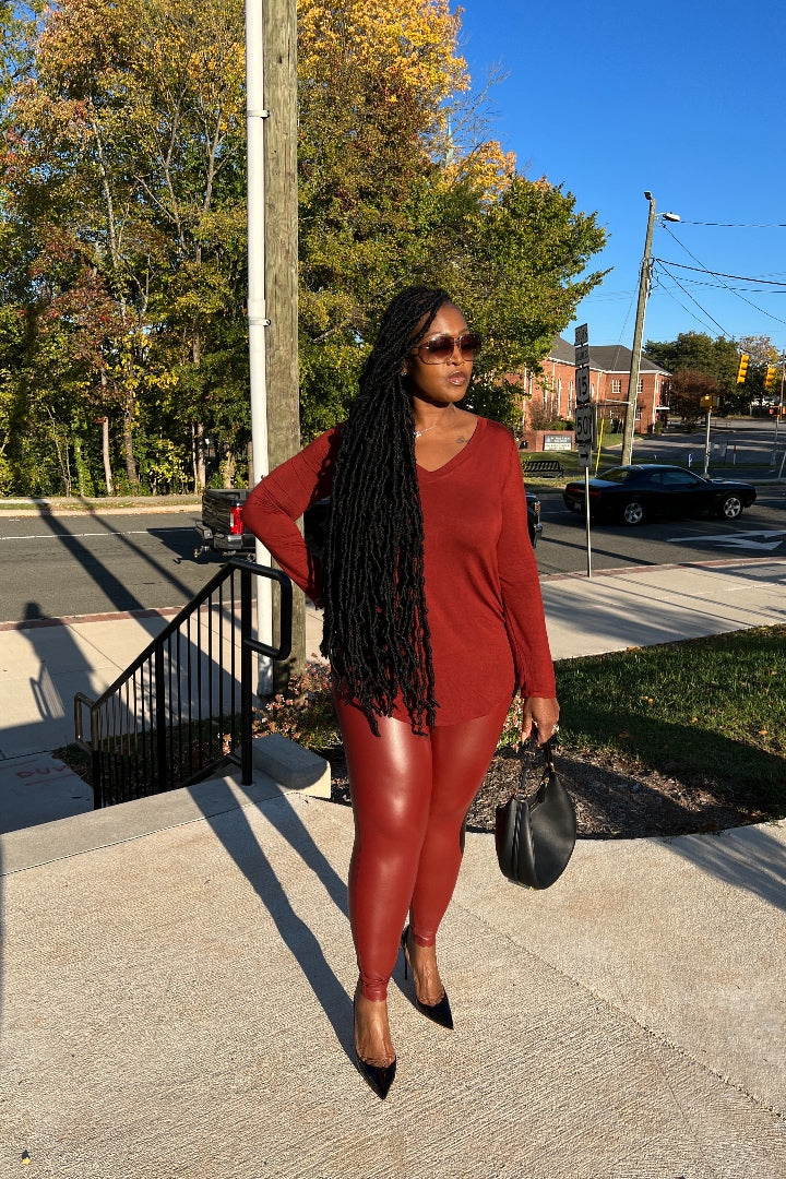 RESTOCKED Fall Faux Leather 2 pc Luxe Set - Cinnamon Spice Rust