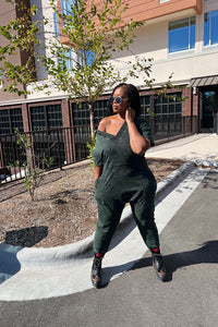 Everyday Harem Acid Wash Jumpsuit - Army Green