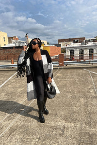 Tri Color Long Cardigan in Grey and Black Blend