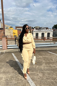 Ruffle Retro Jacket Set Beige