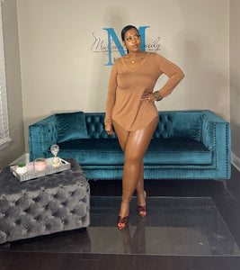 RESTOCKED Fall Faux Leather 2 pc Luxe Set - Cognac S-XL