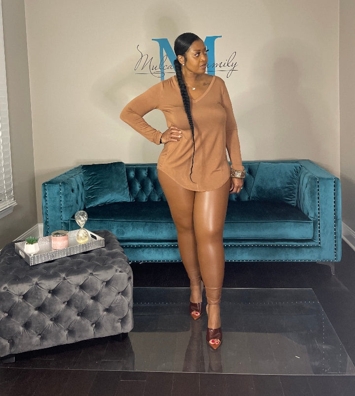 RESTOCKED Fall Faux Leather 2 pc Luxe Set - Cognac S-XL