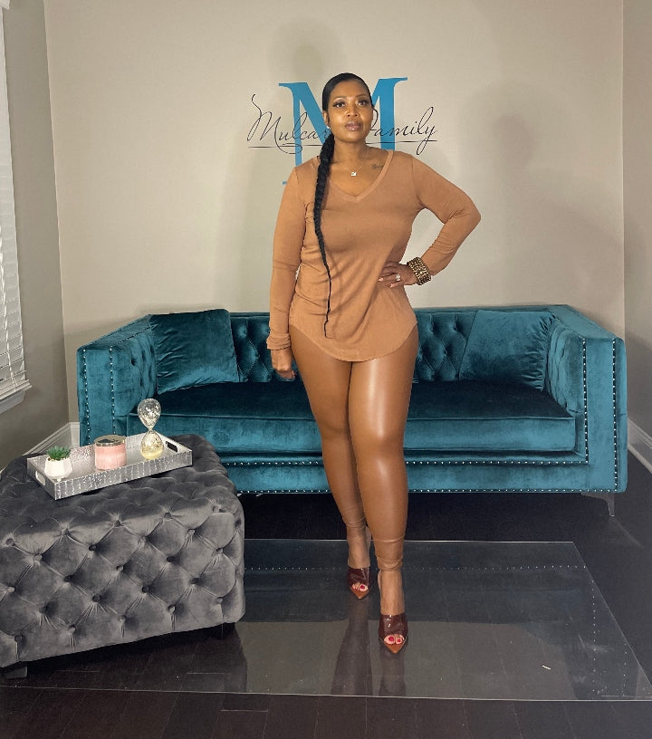 RESTOCKED Fall Faux Leather 2 pc Luxe Set - Cognac S-XL