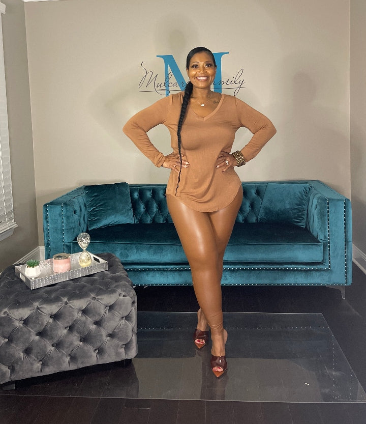 RESTOCKED Fall Faux Leather 2 pc Luxe Set - Cognac S-XL
