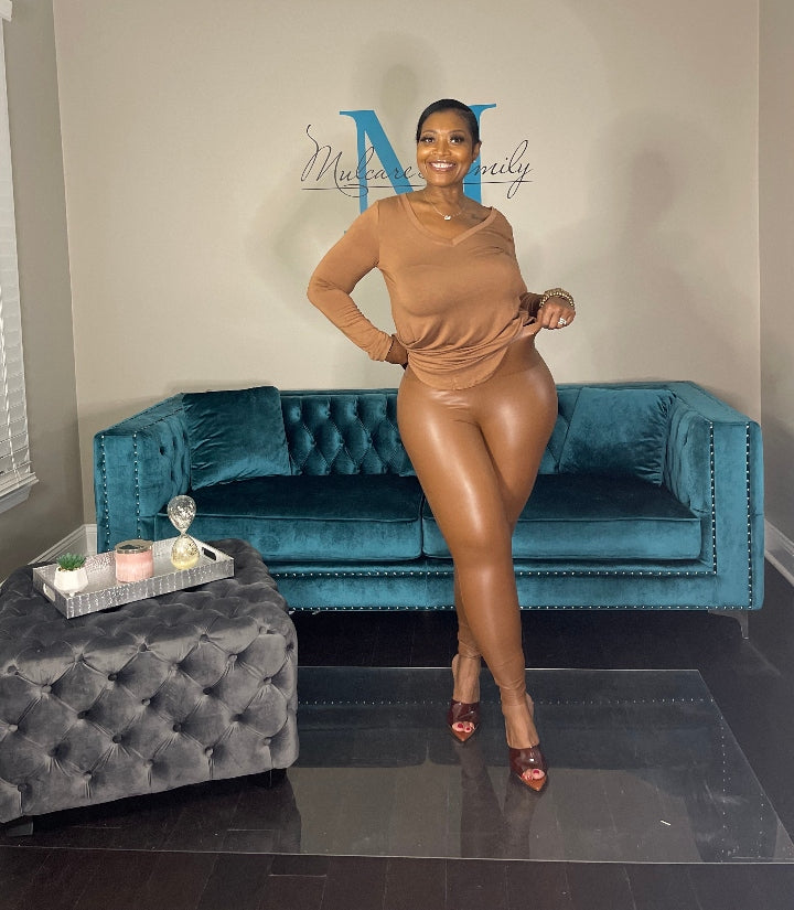 Fall Faux Vegan Leather Leggings - Cognac Pants Only