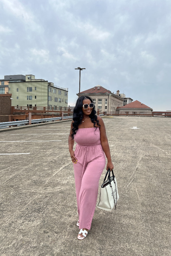 Strapless Smocked Tube Romper - Light Rose