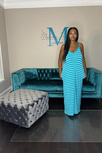 Summertime  Maxi - Turquoise and Ivory Stripe