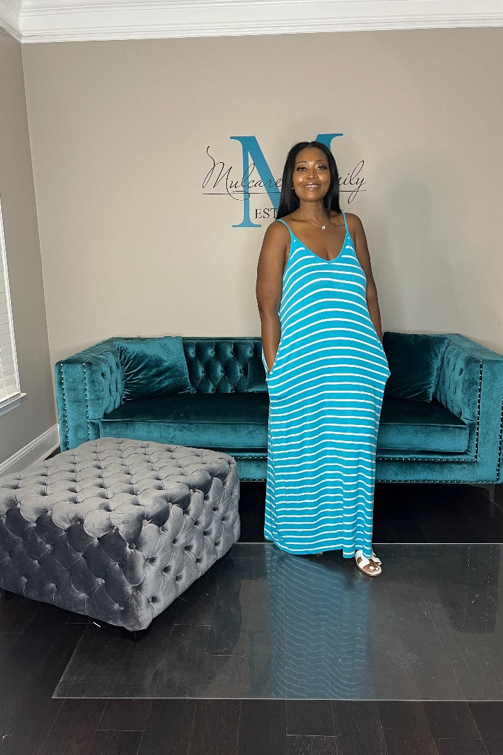 Summertime  Maxi - Turquoise and Ivory Stripe