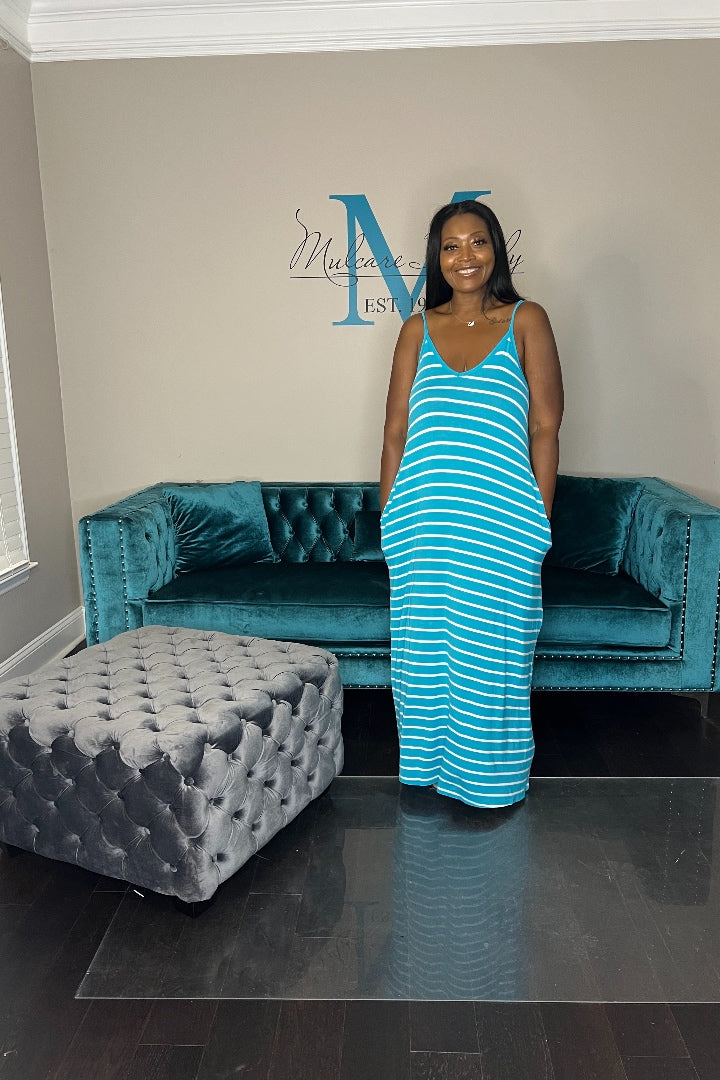 Summertime  Maxi - Turquoise and Ivory Stripe