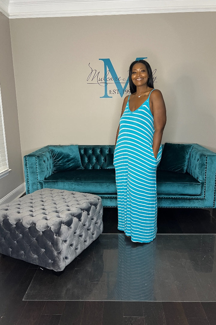 Summertime  Maxi - Turquoise and Ivory Stripe