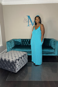 Summertime  Maxi - Turquoise and Ivory Stripe