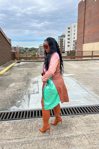 Tri color Faux Leather Trench Coat with Belt