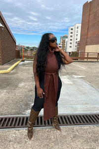 Cowl Neck Split Sweater - Chocolate