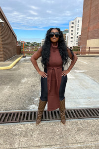 Cowl Neck Split Sweater - Chocolate