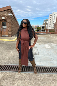 Cowl Neck Split Sweater - Chocolate