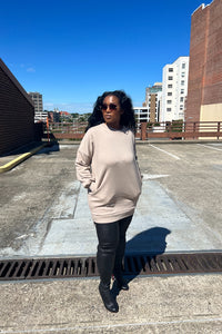 Sweatshirt Mini Dress with Pockets - Nude