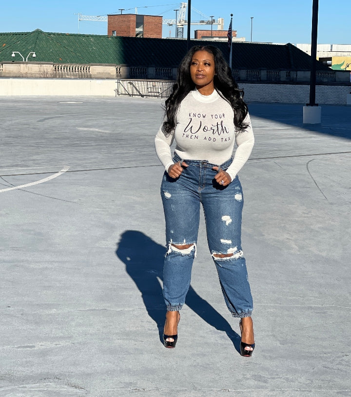 RESTOCKED Know your Worth Long Sleeve Bodysuit - Ivory