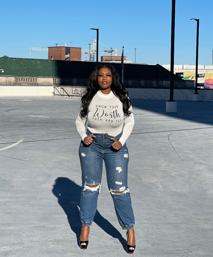 RESTOCKED Know your Worth Long Sleeve Bodysuit - Ivory