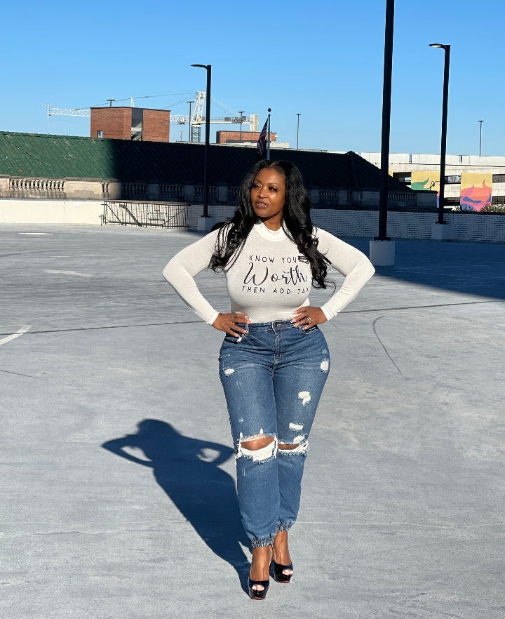 RESTOCKED Know your Worth Long Sleeve Bodysuit - Ivory