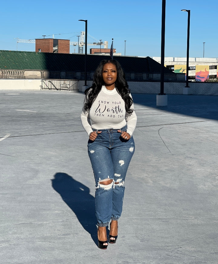 RESTOCKED Know your Worth Long Sleeve Bodysuit - Ivory