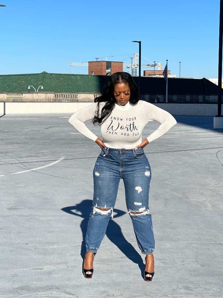 RESTOCKED Know your Worth Long Sleeve Bodysuit - Ivory