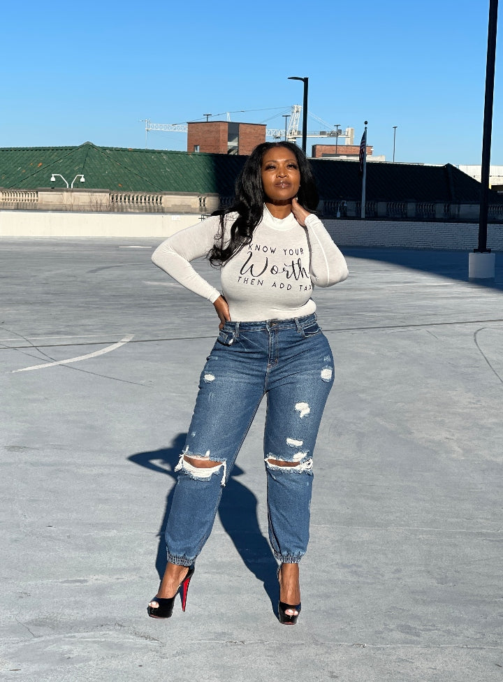 RESTOCKED Know your Worth Long Sleeve Bodysuit - Ivory