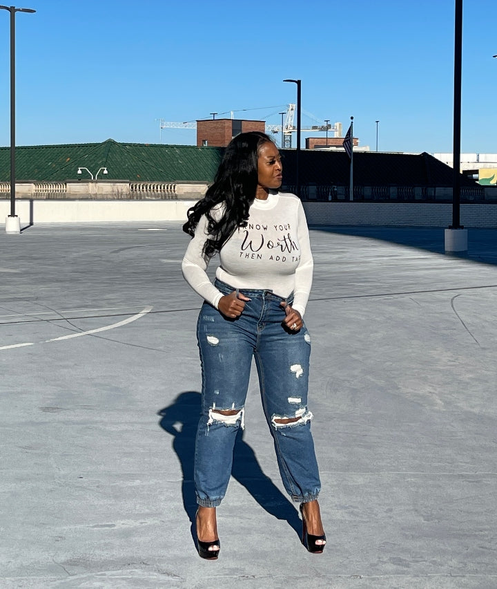 RESTOCKED Know your Worth Long Sleeve Bodysuit - Ivory