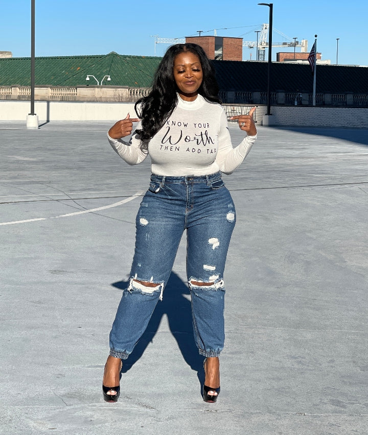 RESTOCKED Know your Worth Long Sleeve Bodysuit - Ivory