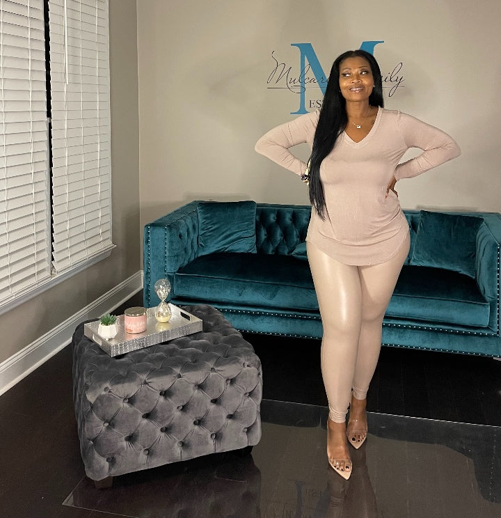 Fall Faux Vegan Leather Leggings  - Nude Beige