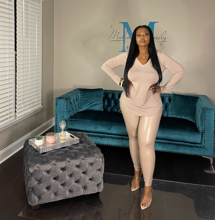 Fall Faux Vegan Leather Leggings  - Nude Beige